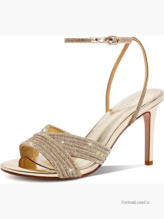 Shoes - Rhinestone Stiletto Heeled Sandal Open Toe Ankle Strap Sparkly Dressy Summer